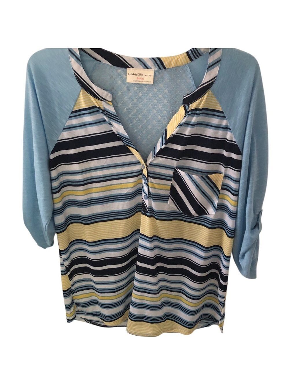 Bobbie Brooks Light Blue Raglan Striped V-Neck Tunic
